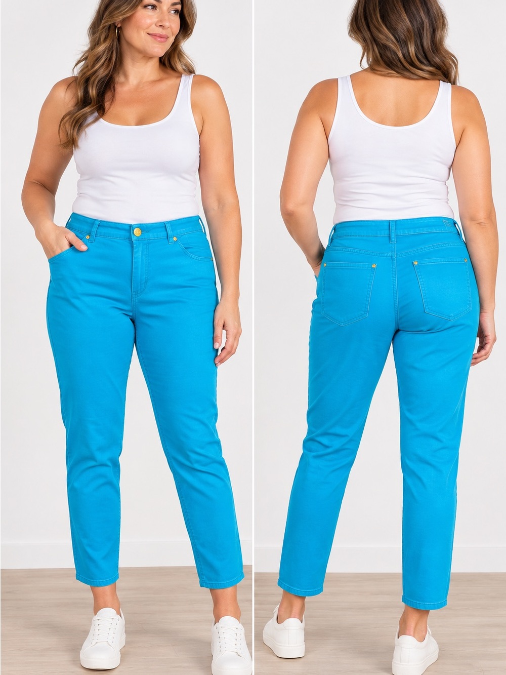 Celebrity Gold Size 16 Sea Blue Stretch Straight Leg Pants